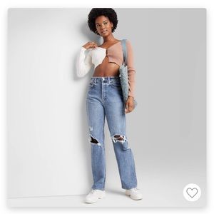 High rise distressed straight jeans